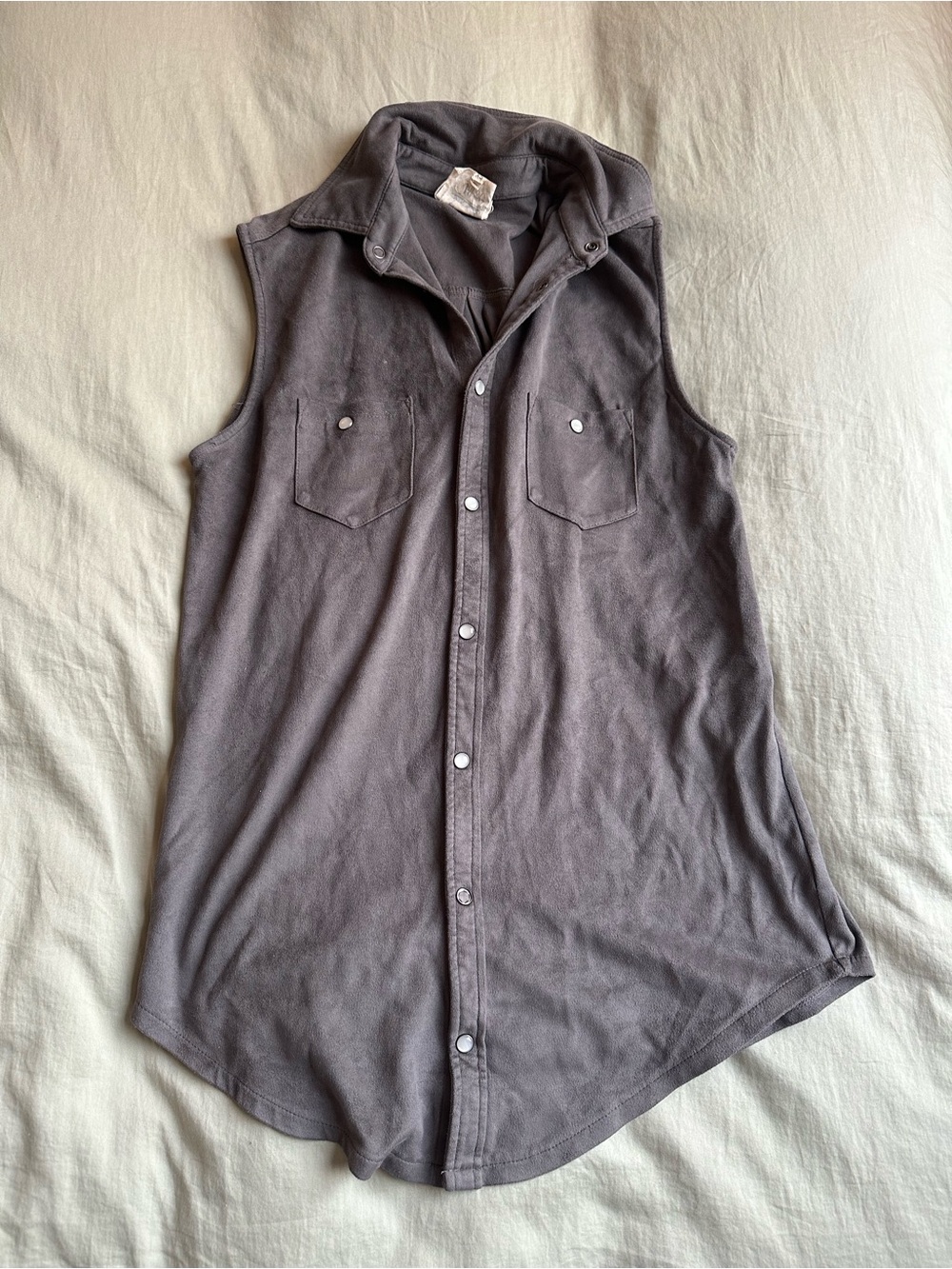 LF x Jaase Sleeveless Faux Suede Button-Down Shirt in Charcoal Gray